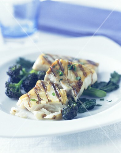 Grilled cod with broccoli florets