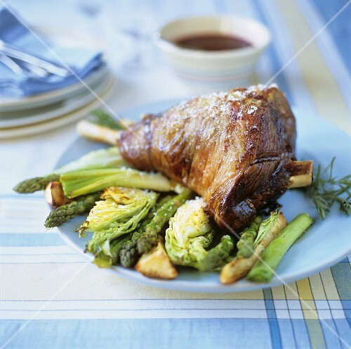 Leg of lamb on vegetables
