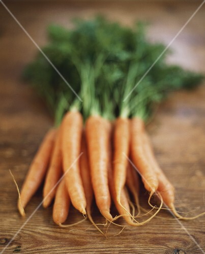 A bunch of carrots with tops