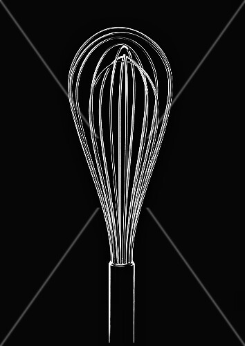 A whisk against a black background