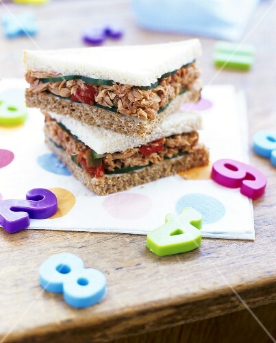 Tuna sandwiches, plastic numbers beside them