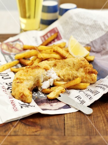 Fish and chips on newspaper (England)
