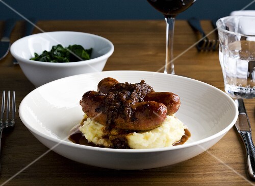 Sausage and mash with onion gravy