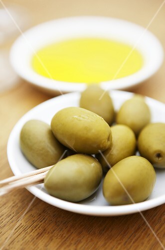 Green olives and olive oil