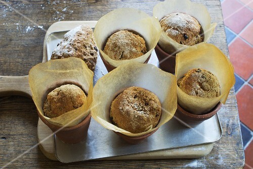 Soda bread rolls baked in terracotta pots