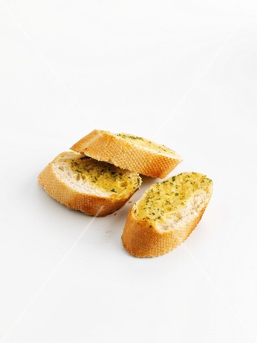 Three slices garlic bread