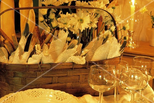 Buffet Table with Silverware and Glassware