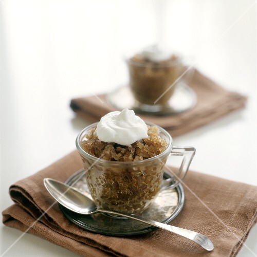 Mocha granita with cream in glass cups