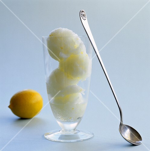 Lemon Sorbet Scoops in Tall Glass