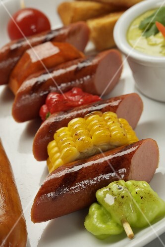 Grilled Hot Dog and Vegetable Skewer