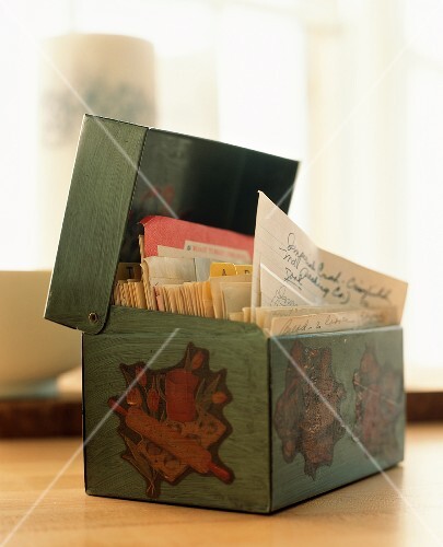 Opened Recipe Box Full of Recipes