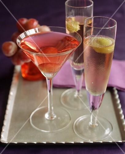 Three Assorted Cocktails with Grapes on a Tray