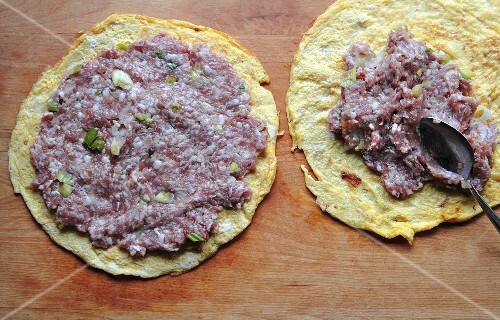 Egg Pancake Wrappers with Pork Filling
