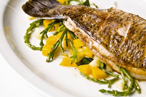Pan Roasted Barramundi with Mango and Sea Beans