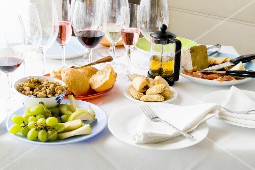 Service Table with Wine and Appetizers