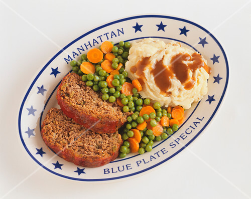 Blue Plate Meat Loaf Special; On White