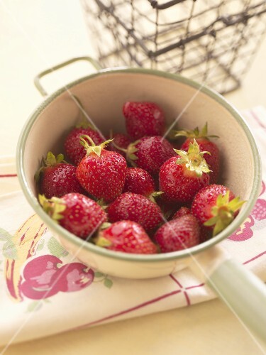 Freshly Washed Strawberries in a Small Pot