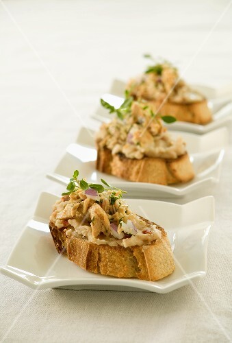Bruschetta with Tuna, White Bean Pasta and Red Onions