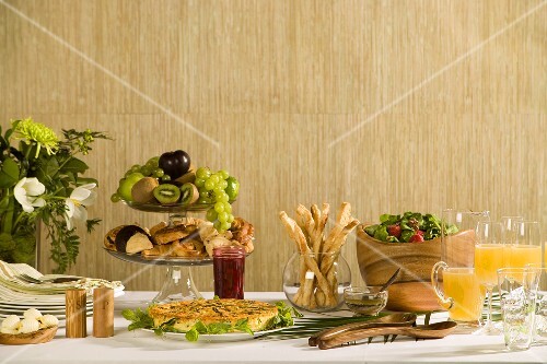 Brunch Buffet with Fresh Fruit, Quiche and Orange Juice