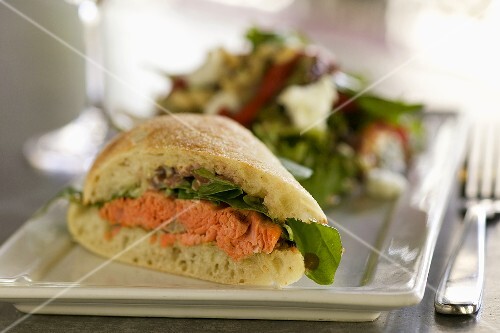 Salmon on a Sourdough Baguette with Salad