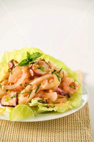 Calamari Salad on a Lettuce Leaf