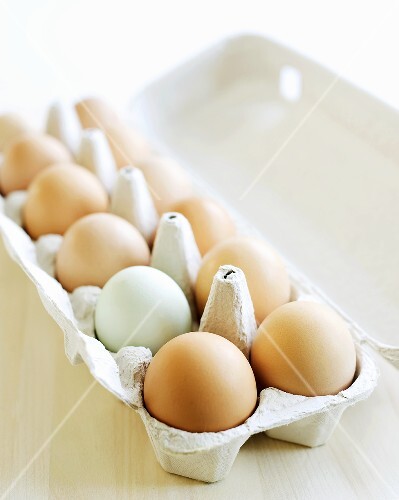 Twelve eggs in an egg box