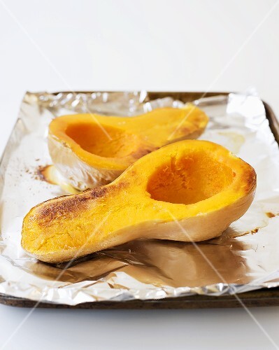 Roasted Butternut Squash on Foil Lined Pan