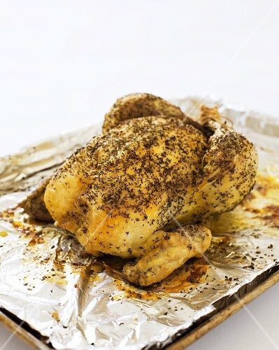 Herb Roasted Chicken on Foiled Lined Sheet Pan