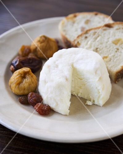 Soft Ripened Goat Cheese with Dried Fruit and Bread
