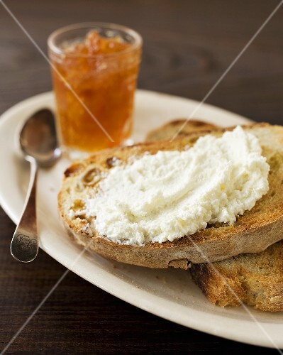 Goat Cheese Spread on Toast with Orange Marmalade