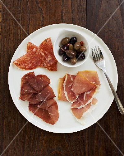 Charcuterier Platter with Soppressata, Bresaola, Prosciutto and Mixed Olives