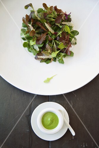 Organic Salad of Fresh Greens with Dressing on the Side