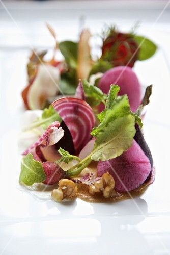 Organic Artisan Salad with Greens, Beets, Radishes and Walnuts