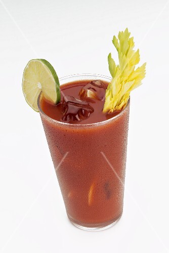 Bloody Mary with Celery Stalk on White