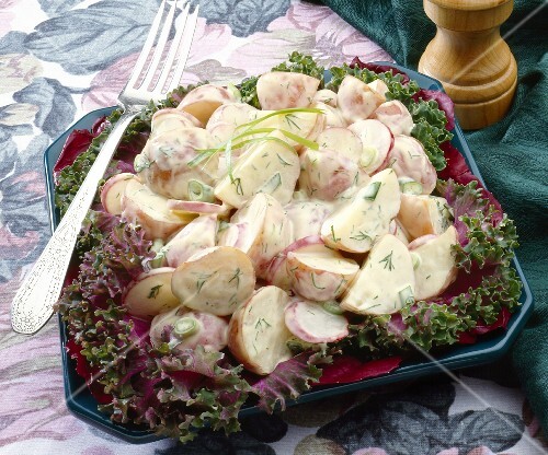 Creamy Potato Salad on Lettuce Bed; Fork
