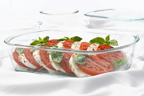 Tomato Mozzarella Salad in Glass Dish