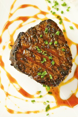 Steak with Scallion Garnish and Sauce
