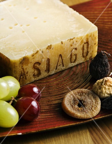 Asiago Cheese with Assorted Fruit on Plate