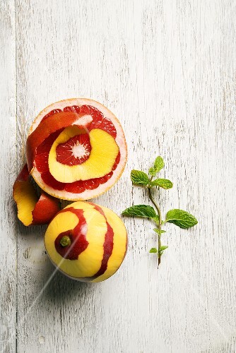 Blood Orange with Mango Peel; Peeled Mango