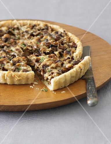 Mushroom Tart; Sliced on Board