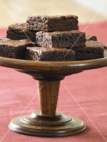 Chocolate Brownies on Wooden Pedestal Dish