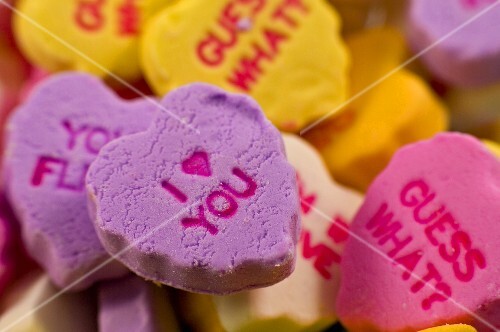 Colorful Conversation Heart Candies; Close Up